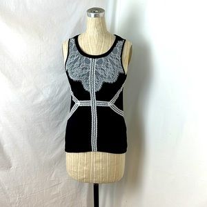 Karen Millen Ladder Trim Lace Woven Tank with Silk Back sz4